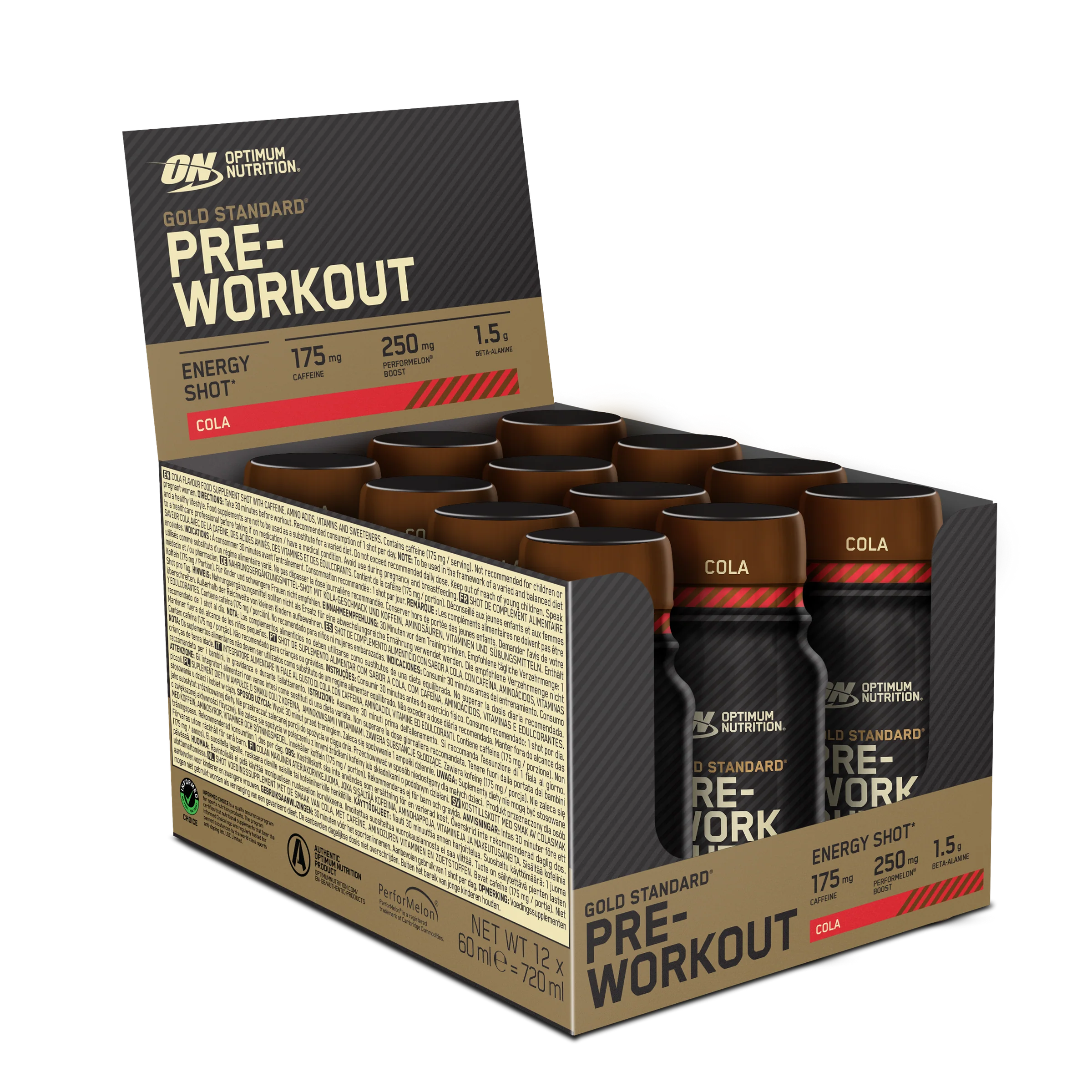 Pre-workout cu cofeina, Optimum Nutrition, Gold Standard, shot de 60ml [2]