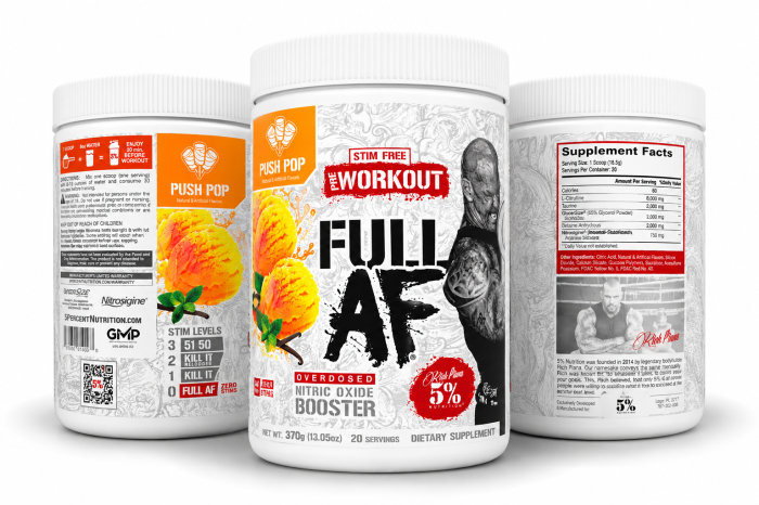 Pre-workout fara cofeina, 5% Rich Piana, Full As F**k, Stim Free AF, 20 de portii, 370 de grame, pudra [2]