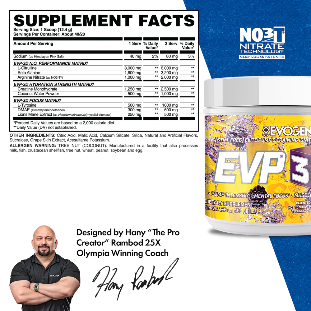 Pre-workout fara cofeina, Evogen, Evp 3D Stim-free, 480 de grame, pudra [2]