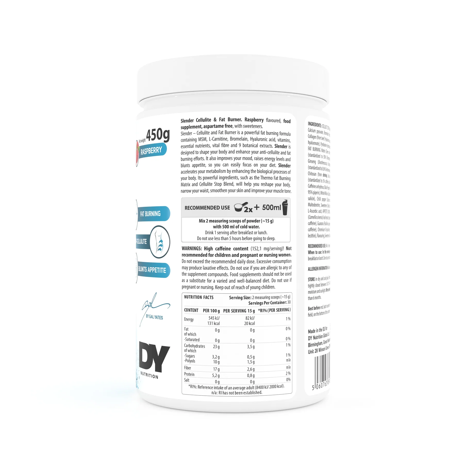 Arzator de grasimi si celulita, DY Nutrition, Slender Cellulite & Fat Burner, 450 de grame, pudra [2]