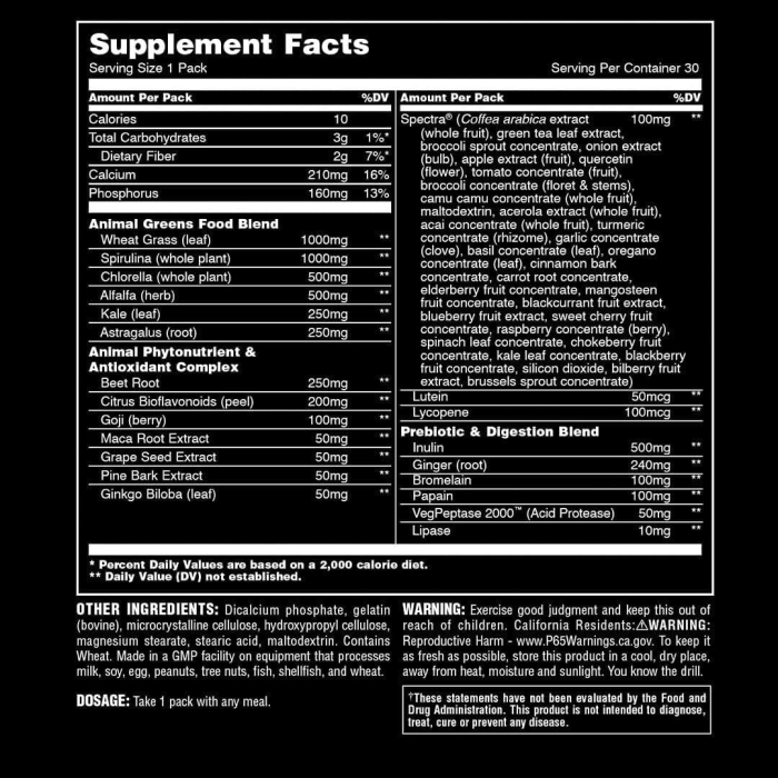 Superfood, Universal, Animal Daily Greens, 30 de pachete [2]