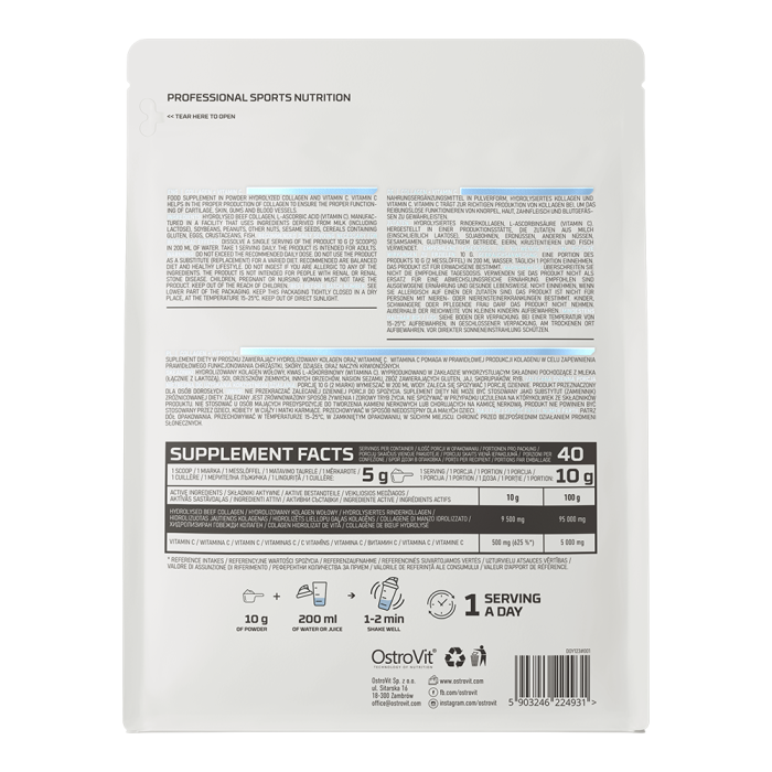 Supliment pentru articulatii cu colagen, Ostrovit, Collagen + Vitamina C, 400 de grame, pudra [2]
