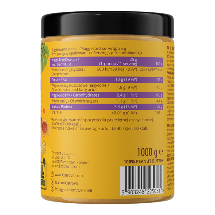 Unt de arahide, OstroVit, 100% Crunchy peanut butter, borcan de 1kg [2]