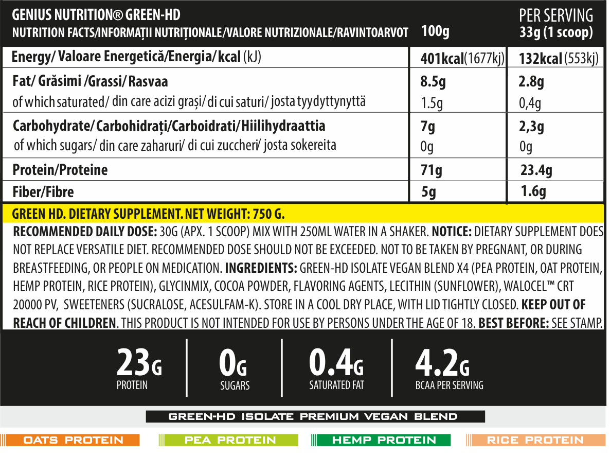 Proteina vegana, Genius Nutrition, Vegan Protein Green-HD, 750 de grame, pudra proteica [2]