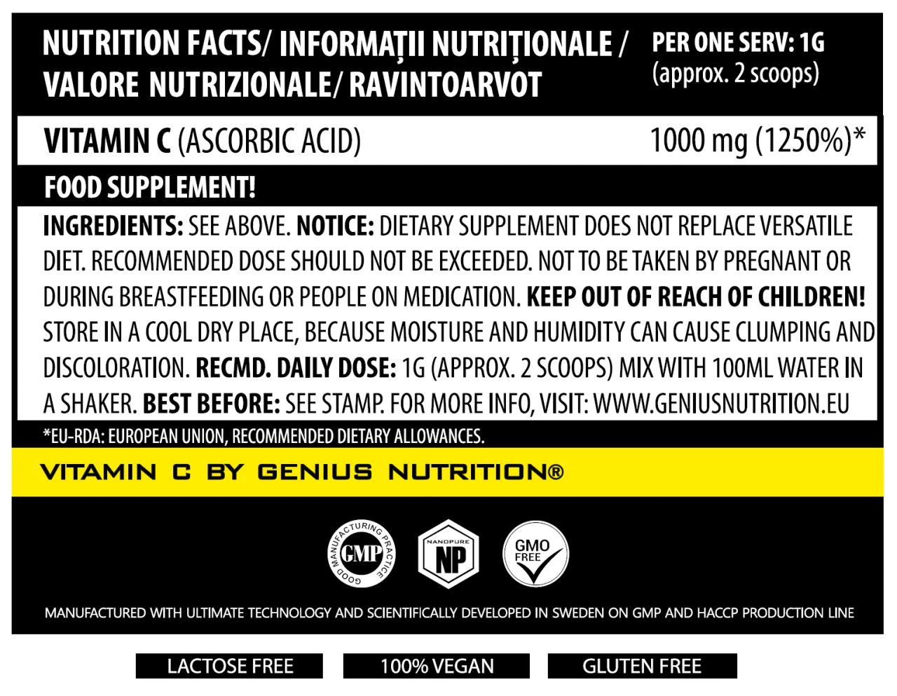 Vitamina C, Genius Nutrition, 200 de grame, pudra [2]