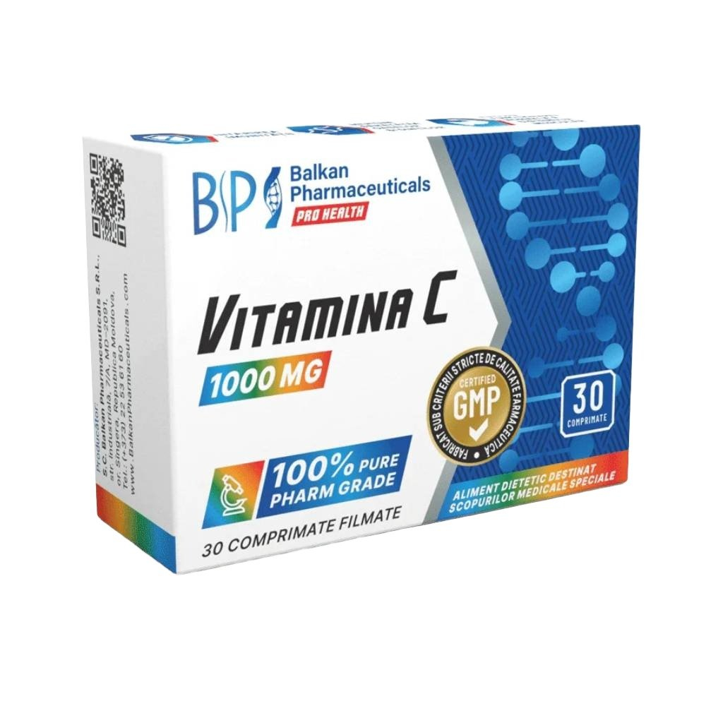 Vitamina C, Balkan Pharmaceuticals, 1000mg, 30 de comprimate filmate [1]