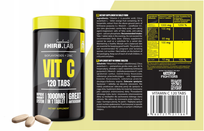 Vitamina C + Zinc, Hiro.Lab, 1000mg Vit. C + 10mg Zinc, 120 de tablete [2]