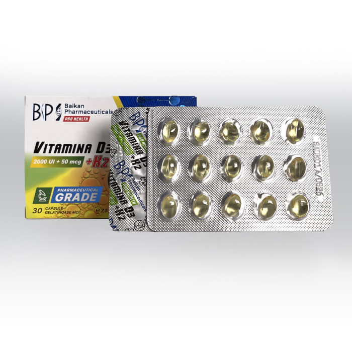 Vitamina D3 + K2, Balkan Pharmaceuticals, 2000 UI + 50 mcg, 30 de capsule [3]