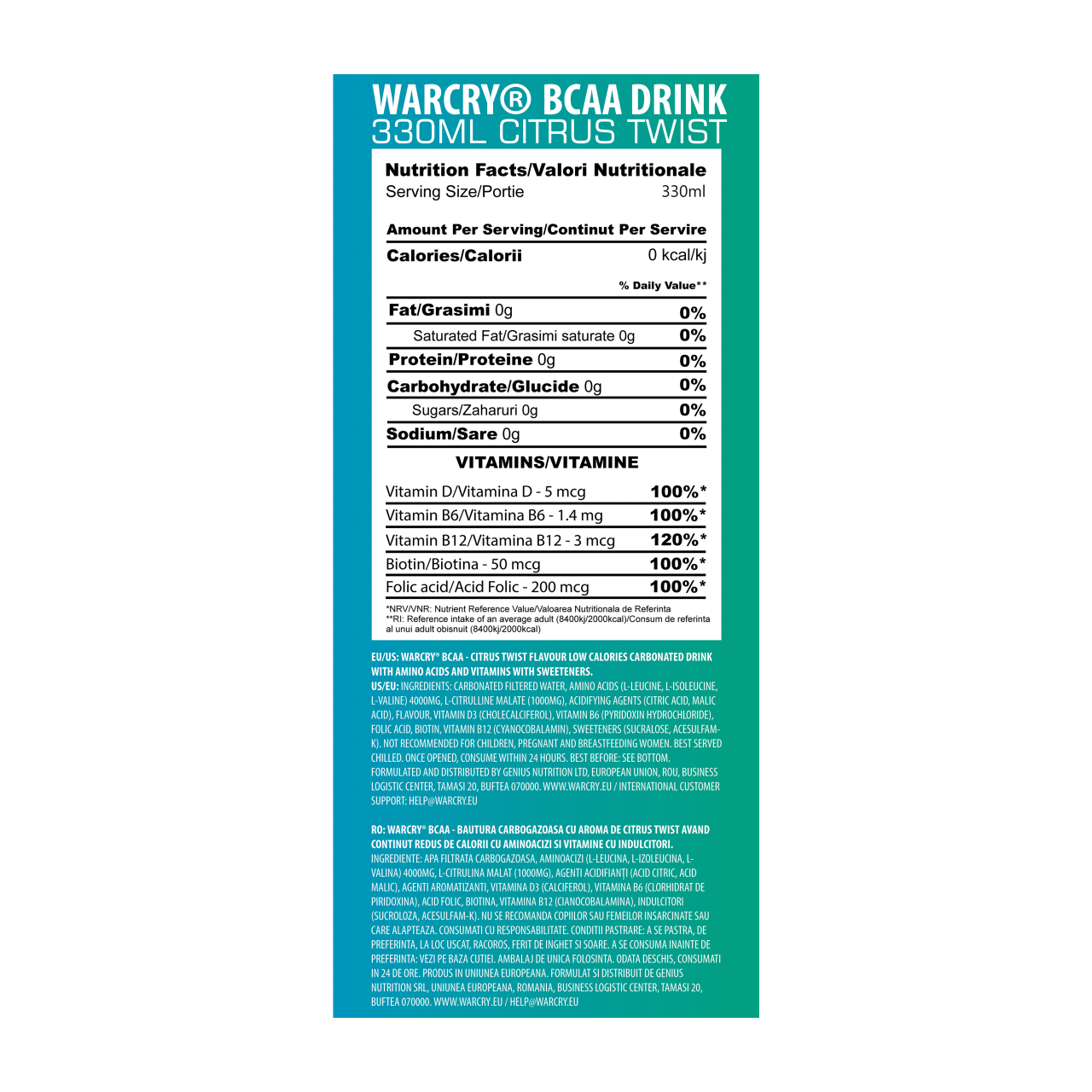 Bautura cu aminoacizi, Genius Nutrition, Warcry BCAA, doza de 300ml [2]