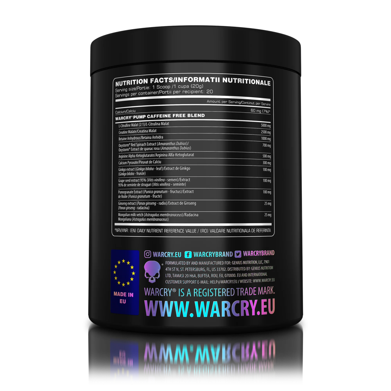 Pre-workout fara cofeina, Genius Nutrition, Warcry Pump, 400 de grame, pudra [2]