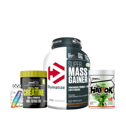 Stack-uri - Mass & Performance Stack – Complex de multivitamine DY Nutrition + Creatină monohidrată HiroLab 500gr + Dymatize Super Mass Gainer3kg + Pre-Workout Havok 400gr
