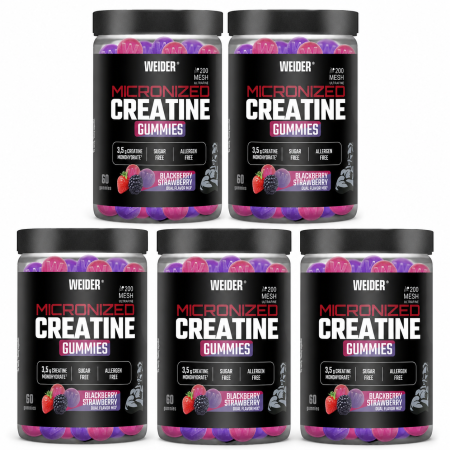 Creatina - 5x Creatina monohidrata cu zero zahar, Weider, Micronized 200 Mesh Creatine Gummies, Blackberry Strawberry, 60 de jeleuri