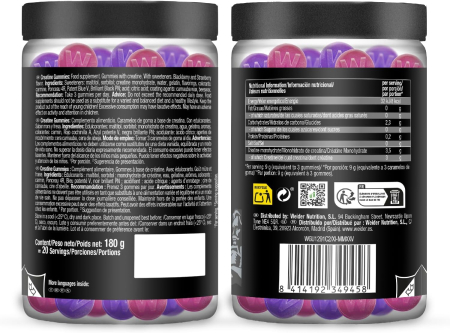 5x Creatina monohidrata cu zero zahar, Weider, Micronized 200 Mesh Creatine Gummies, Blackberry Strawberry, 60 de jeleuri [1]