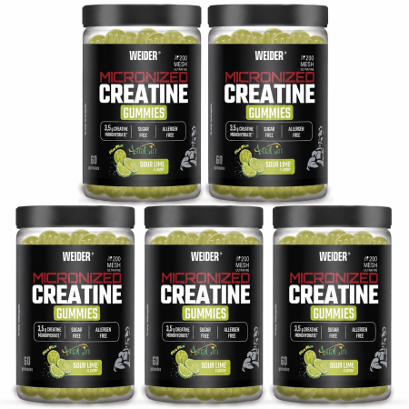 Creatina - 5x Creatina monohidrata, Weider, Micronized 200 Mesh Creatine Gummies, Sour Lime, 60 de jeleuri