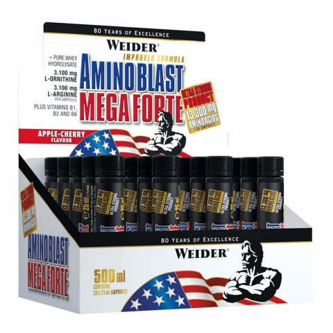 Pre-workout - Complex de aminoacizi, Weider, Amino Blast Mega Forte, 20 de fiole de 25ml