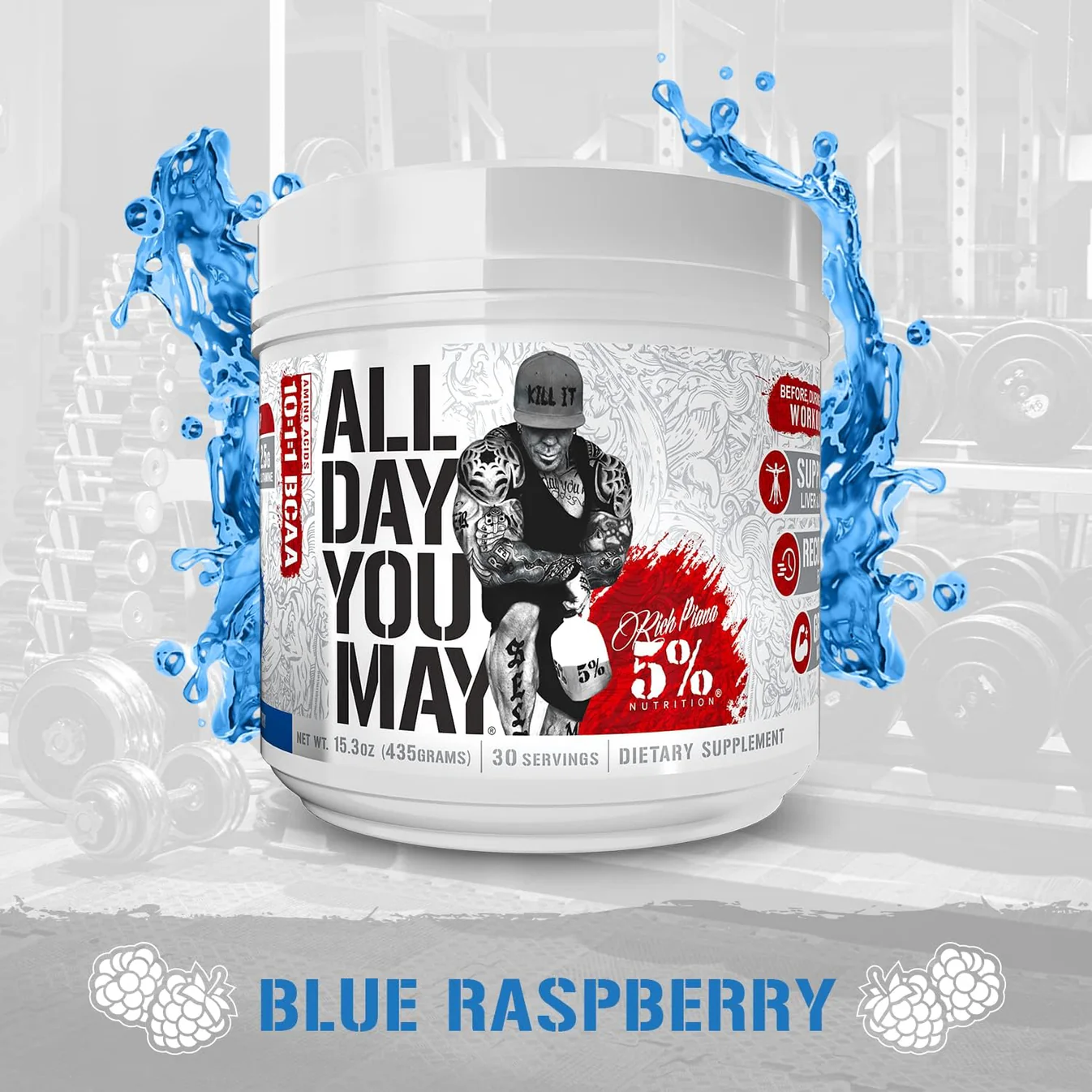 BCAA - Aminoacizi, 5% Rich Piana, All Day You May, 465 de grame, pudra