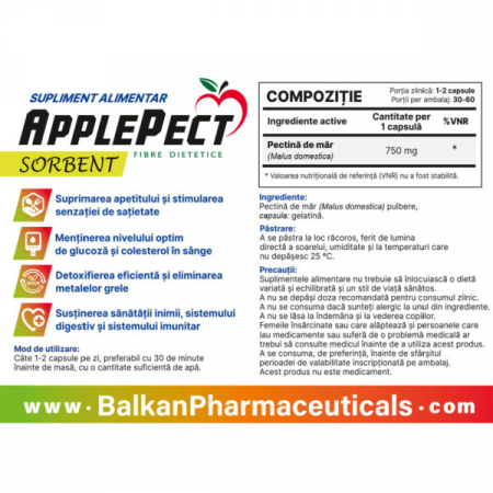 Pectina de mar, Balkan Pharmaceuticals, ApplePect, 60 de capsule [2]