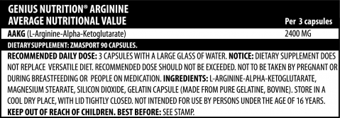 Arginina, Genius Nutrition, Arginine AKG, 90 de capsule [1]