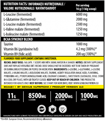 Aminoacizi, Genius Nutrition, BCAA 8:1:1, 400 de grame, pudra [1]