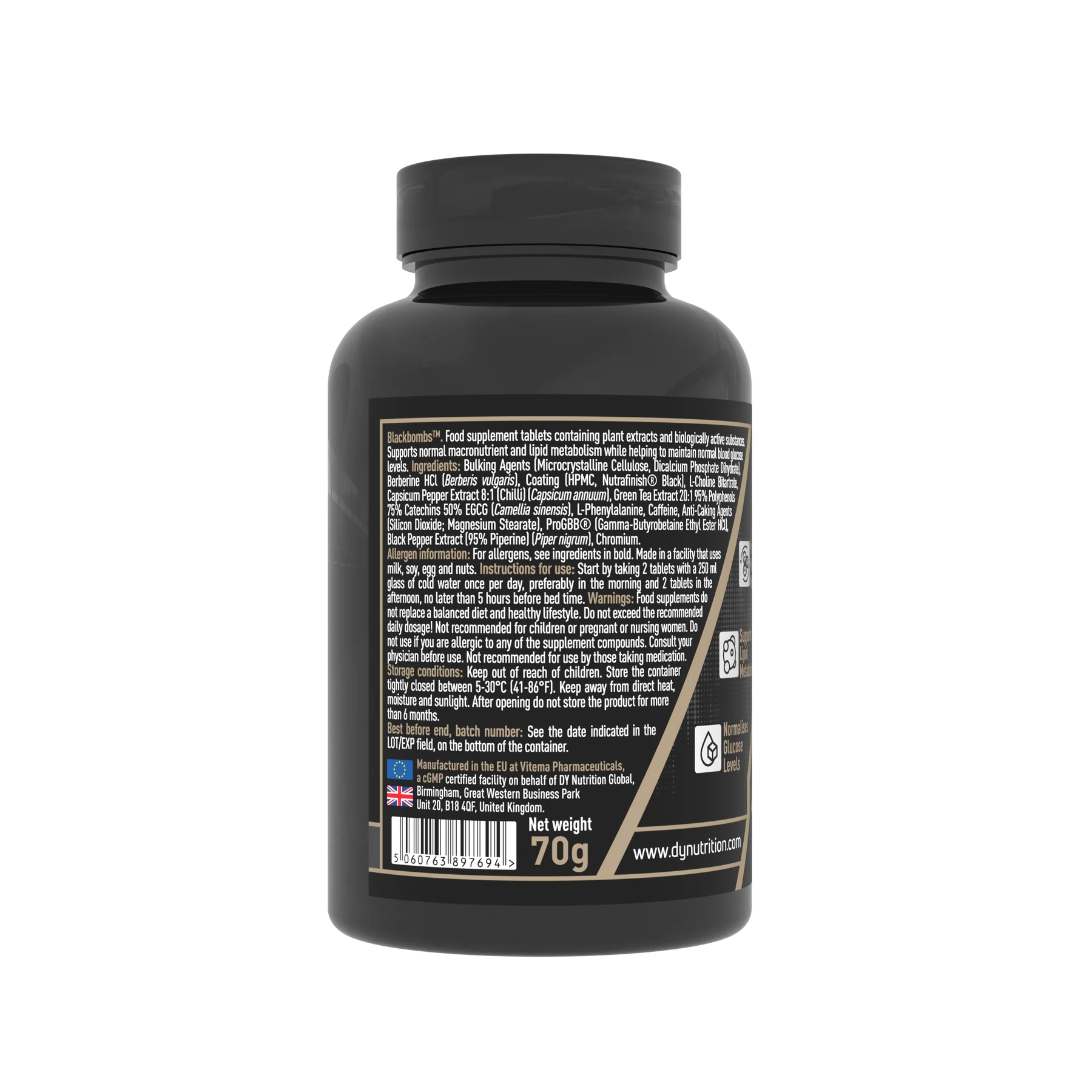 Arzator de grasimi, DY Nutrition, Blackbombs, 60 de tablete [2]