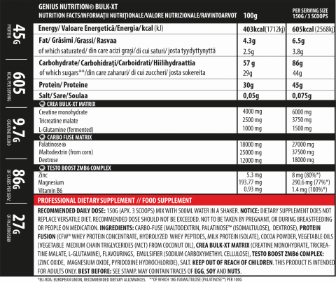 Gainer, Genius Nutrition, Bulk-XT, 4kg, pudra proteica [1]