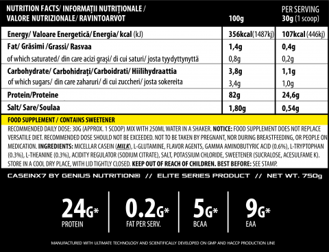 Cazeina, Genius Nutrition, Casein-X7, 750 de grame, pudra proteica [1]