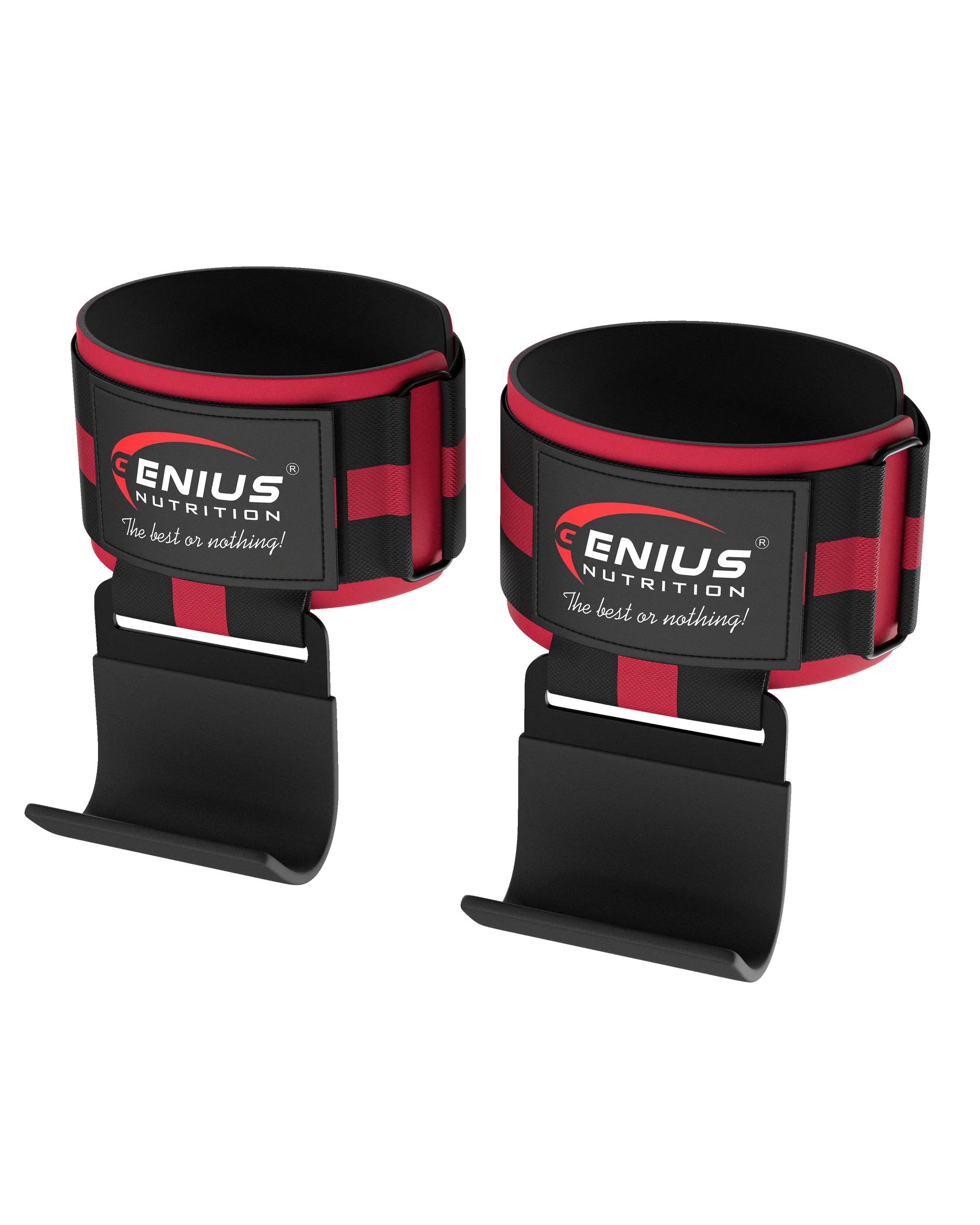 Chingi și fașe - Chingi cu carlig metalic, Genius Nutrition, Power lifting hooks, Red Black