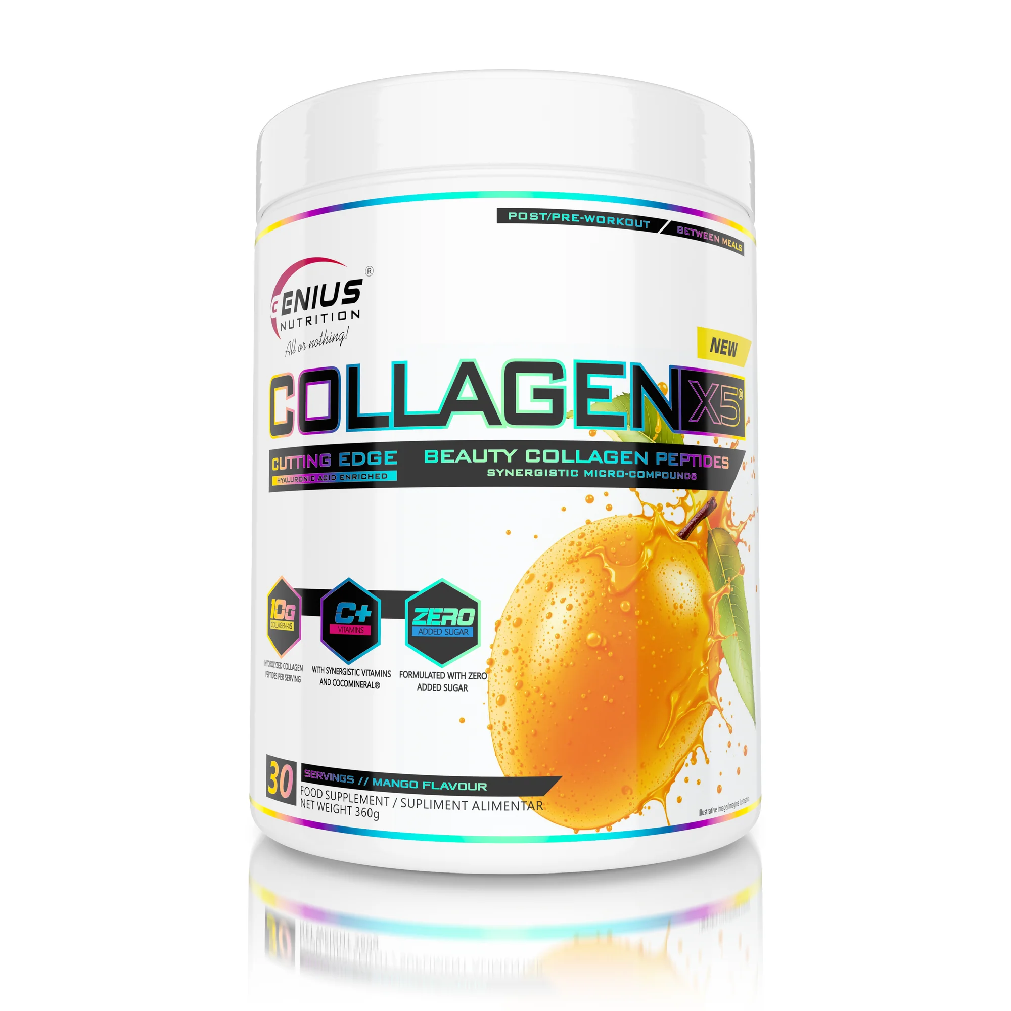 Colagen - Colagen, Genius Nutrition, Collagen-X5, 360 de grame, pudra