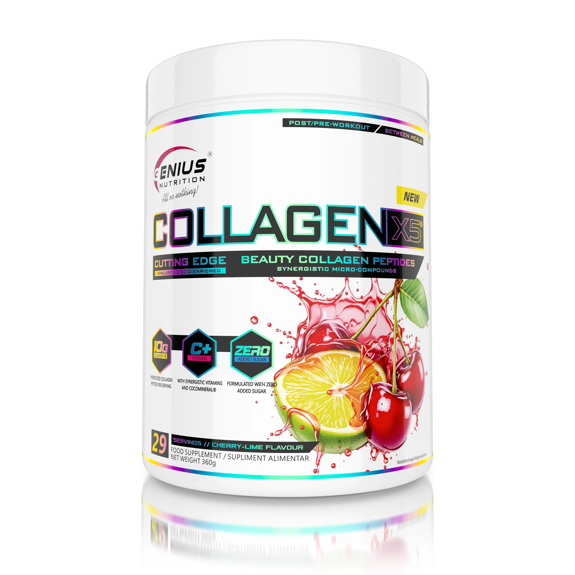 Colagen - Colagen, Genius Nutrition, Collagen-X5, 360 de grame, pudra