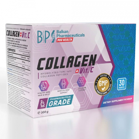 Sanatate articulatii - Colagen + Vitamina C, Balkan Pharmaceuticals, Collagen + Vit. C, 30 de pachete cu pudra