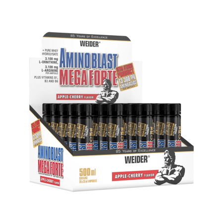 Nutritie sportiva - Complex de aminoacizi, Weider, Amino Blast Mega Forte Apple Cherry, 20 de fiole de 25ml