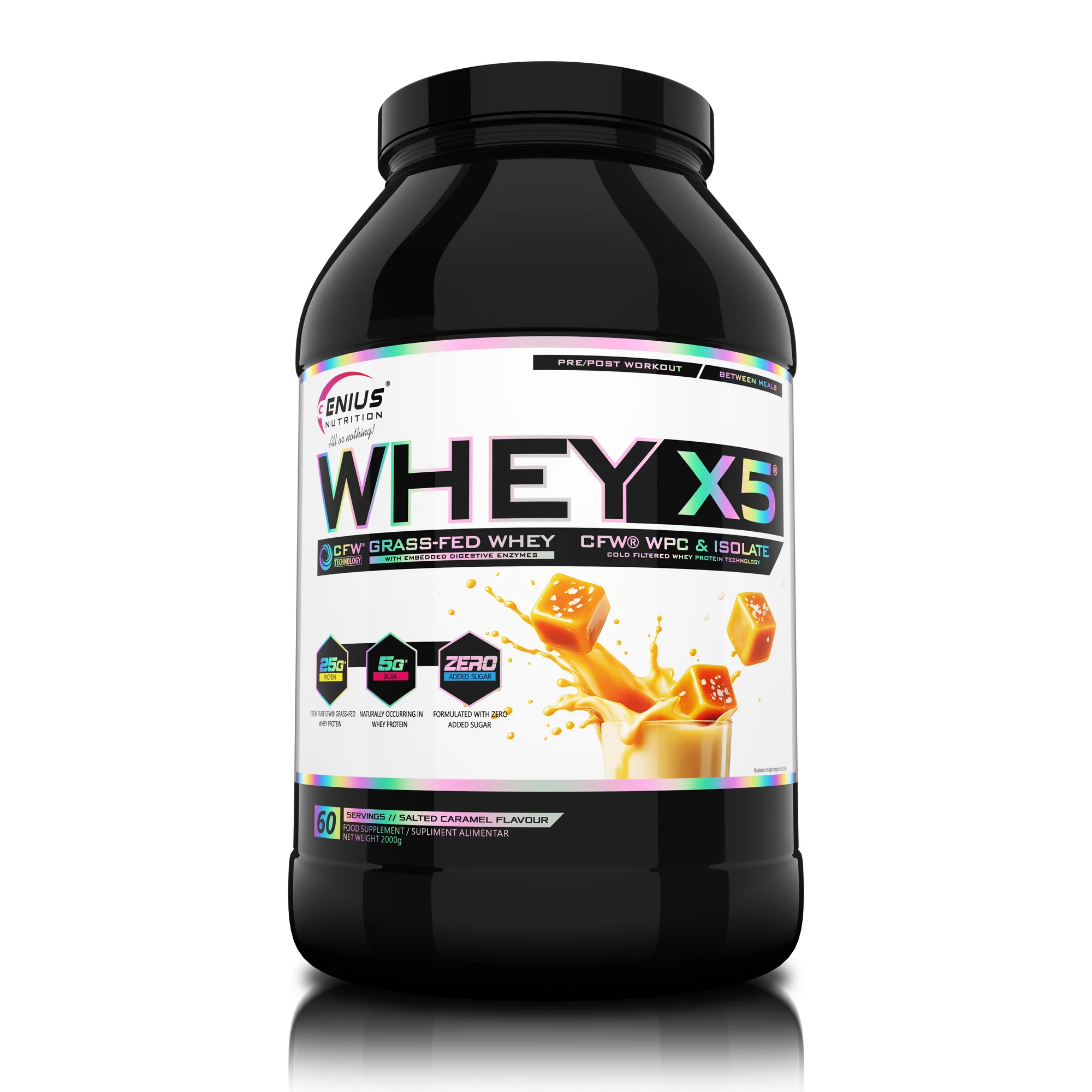 Concentrat - Concentrat proteic din zer, Genius Nutrition, Whey-X5, 2kg, pudra proteica