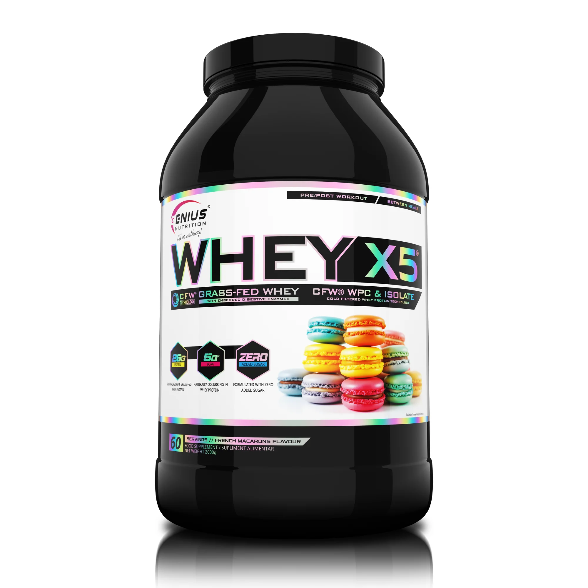 Proteina - Concentrat proteic din zer, Genius Nutrition, Whey-X5, 2kg, pudra proteica