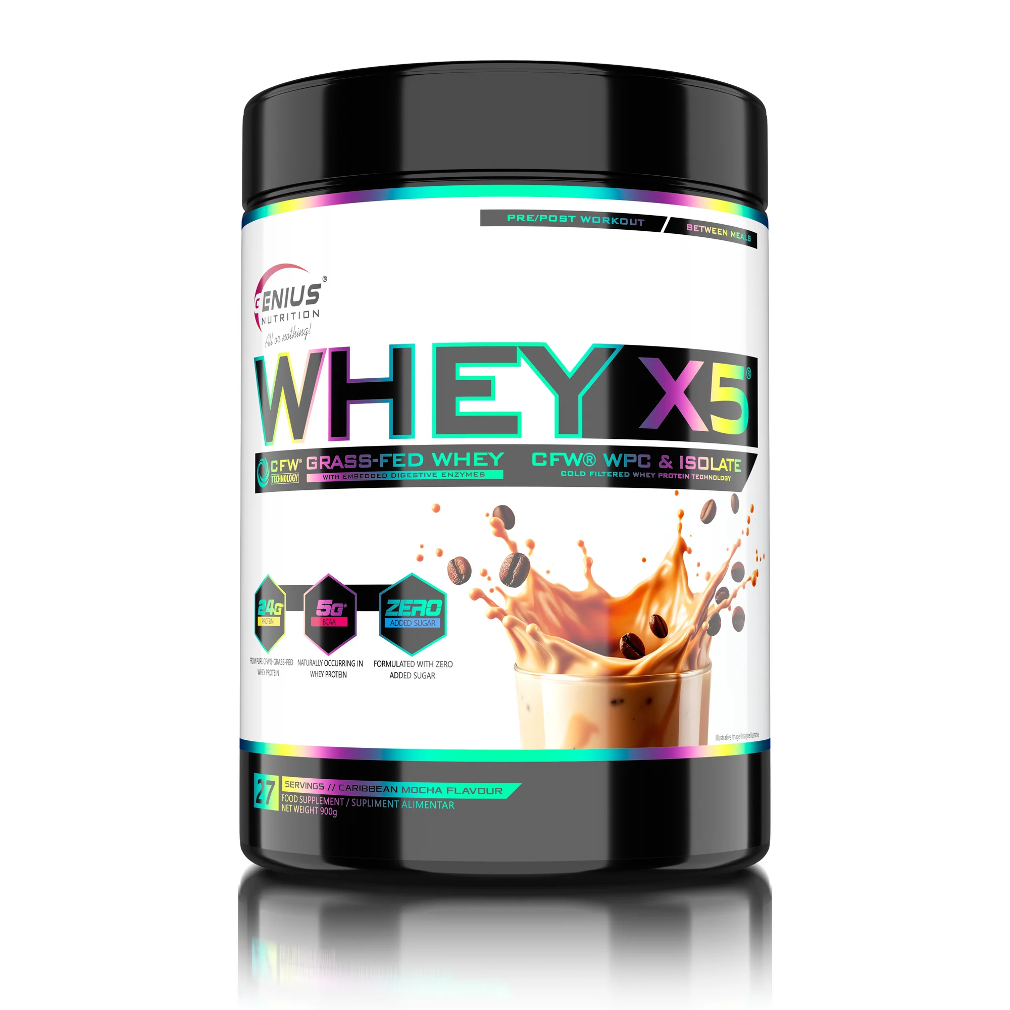 Concentrat - Concentrat proteic, Genius Nutrition, Whey-X5, 900 de grame, pudra proteica