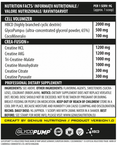Matrice de creatina, Genius Nutrition, Crea F7, 405 grame, pudra [1]