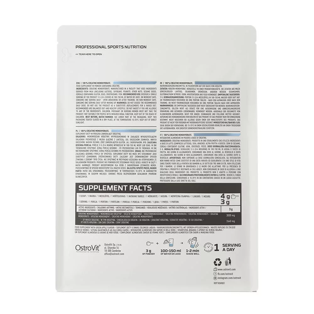 Creatina monohidrat, Ostrovit, Creatine monohydrate, 300 de grame, pudra [1]