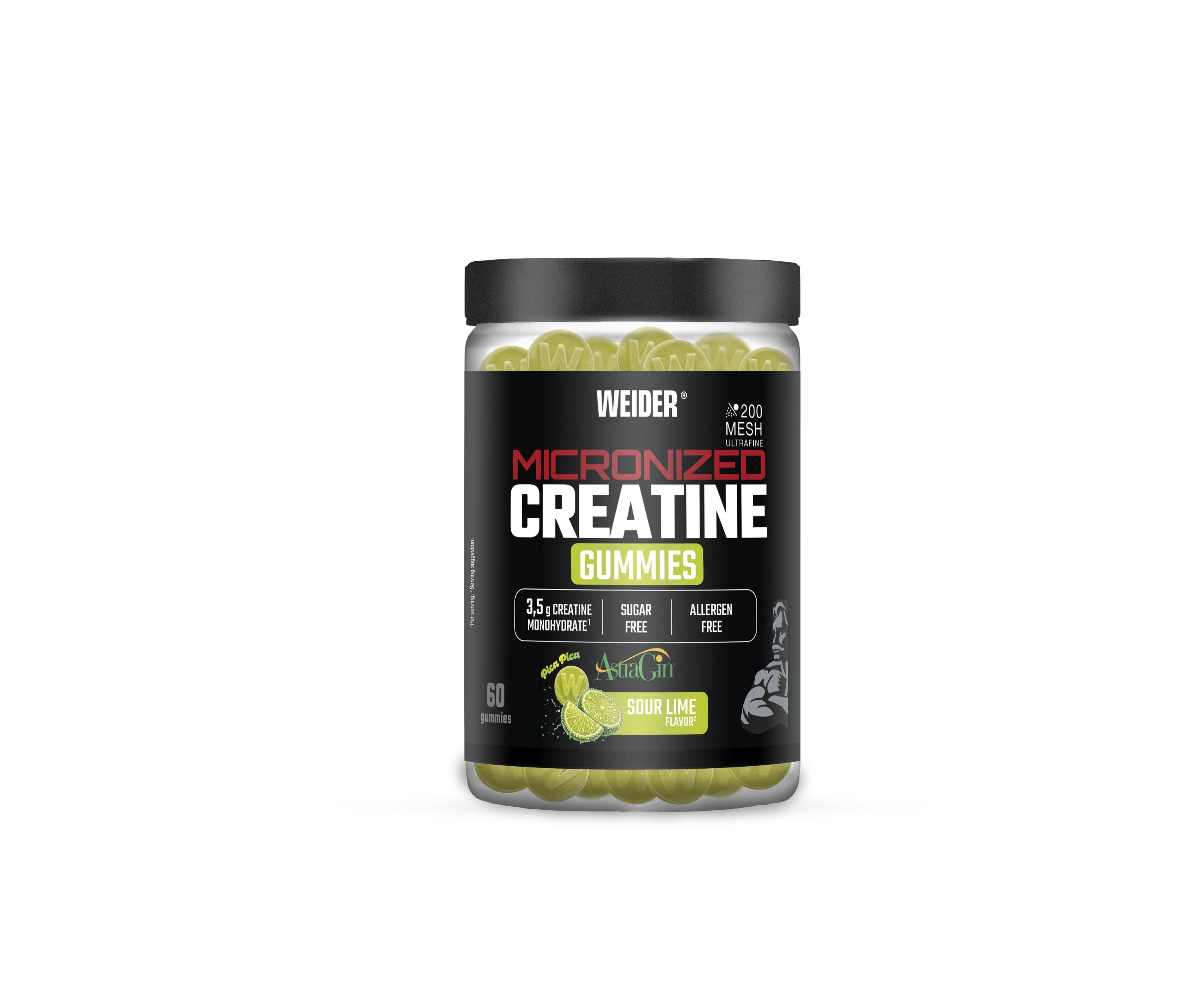 Monohidrata - Creatina monohidrata jeleuri, Weider, Micronized 200 Mesh Creatine Gummies, Sour Lime, 60 de jeleuri