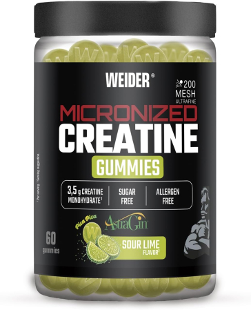 Creatina - Creatina monohidrata jeleuri, Weider, Micronized 200 Mesh Creatine Gummies, Sour Lime, 60 de jeleuri