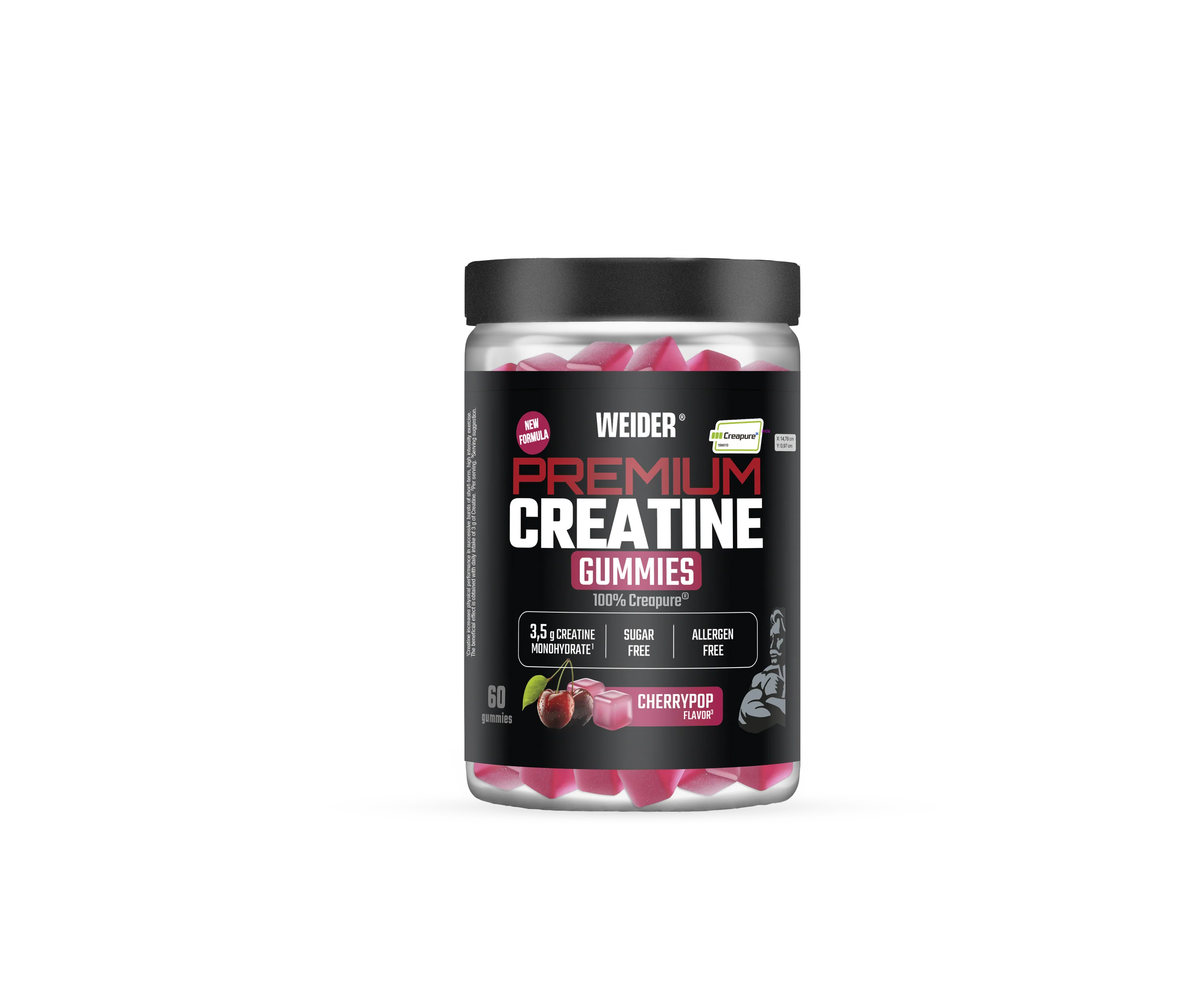 Monohidrata - Creatina monohidrata jeleuri, Weider, Premium Creatine Gummies 100% Creapure®, Cherry Pop, 60 de jeleuri