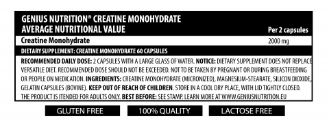 Creatina monohidrata, Genius Nutrition, Creatine, 60 de capsule [1]