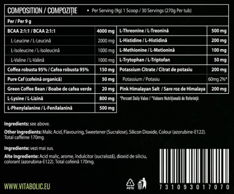 Aminoacizi + Cofeina, Vitabolic, EAA Power, 270 de grame, pudra [1]