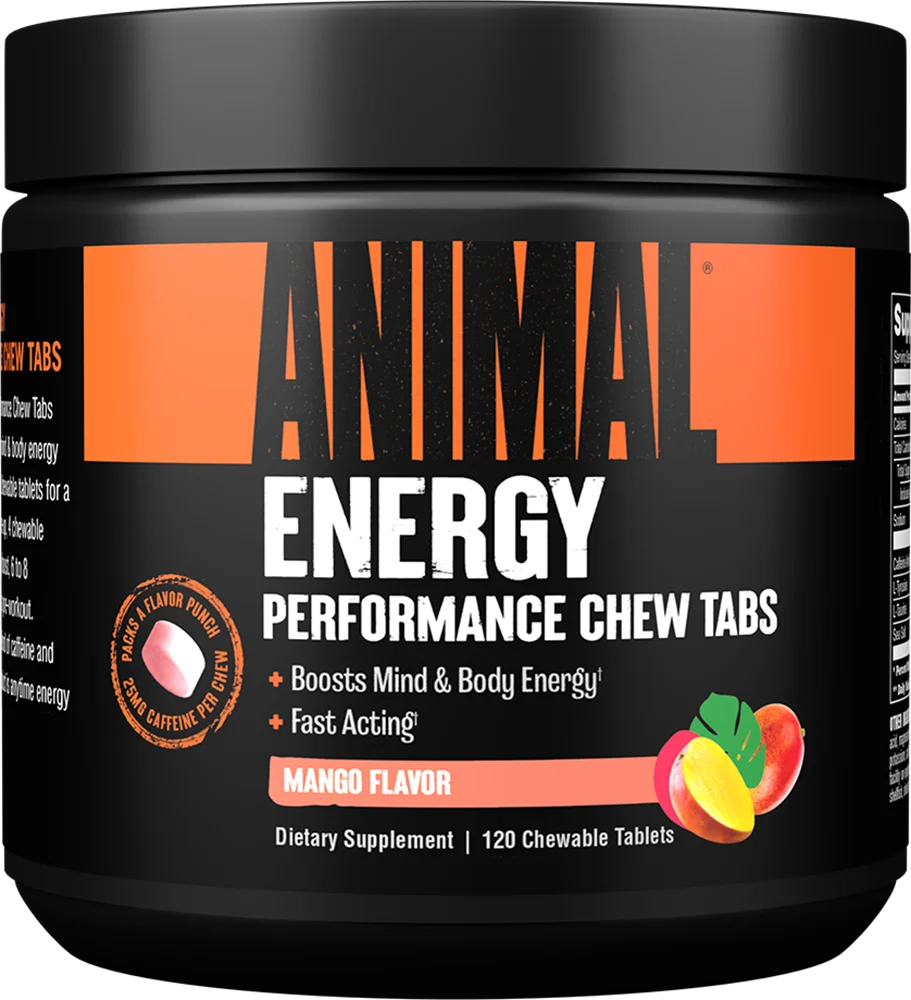 Pre-workout cu cofeina - Energizant, Universal Nutrition, Animal Energy Performance Chew Tabs, 30 de portii, 120 de tablete masticabile