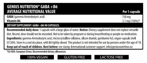 Gaba + Vitamina B6, Genius Nutrition, Gaba + B6, 90 de capsule [1]