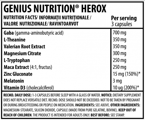 Supliment pentru somn si recuperare, Genius Nutrition, Herox, 180 de capsule [1]
