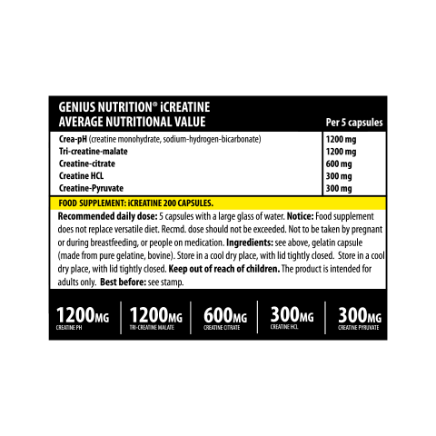 Matrice de creatina, Genius Nutrition, iCreatine, 200 de capsule [1]