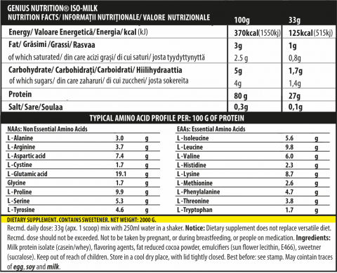 Izolat proteic, Genius Nutrition, Iso-Milk, 2kg, pudra proteica [1]