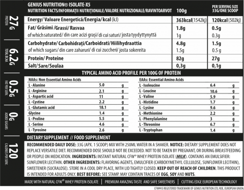 Izolat proteic, Genius Nutrition, Isolate-X5, plic de 33g, o portie [1]