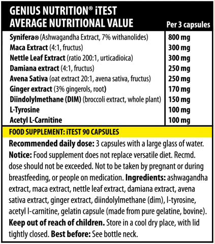 Stimulator hormonal, Genius Nutrition, iTest, 90 de capsule [1]