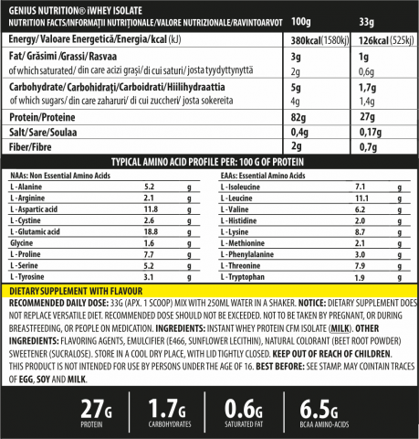 Izolat proteic, Genius Nutrition, iWhey Isolate, 900 de grame, pudra proteica [1]