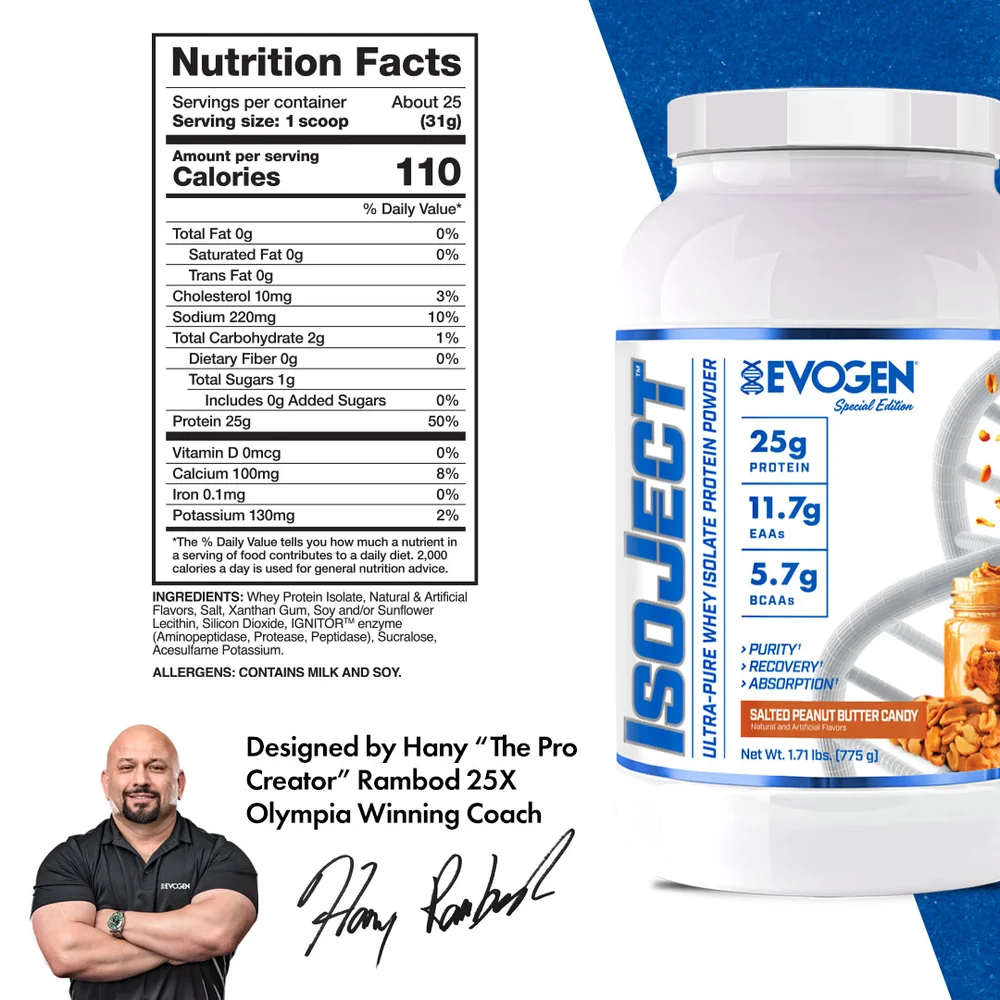 Izolat proteic, Evogen, IsoJect Ultra-Pure whey isolate protein powder, aprox. 25 de portii, pudra proteica [1]